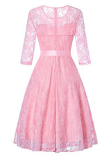 Pink Lace Draped Bow Tutu Elegant Vintage Party Midi Dress