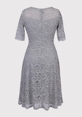 Grey Patchwork Lace Zipper Round Neck Homecoming Midi Dress