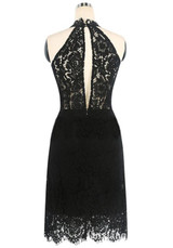 Black Plain Lace Sleeveless Fashion Slim Midi Dress
