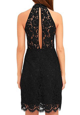 Black Plain Lace Sleeveless Fashion Slim Midi Dress
