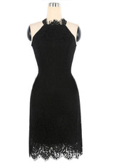 Black Plain Lace Sleeveless Fashion Slim Midi Dress