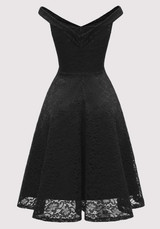 Black Lace Draped Backless Deep V-neck Elegant Party Midi Dress