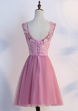 Pink Lace Grenadine Draped Fluffy Puffy Tulle Bridesmaid Elegant Party Midi Dress