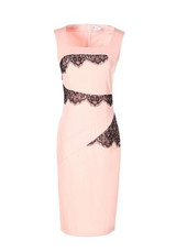 Pink Plain Patchwork Lace Square Neck Fashion Slim Midi Dress