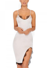 Pink Patchwork Condole Belt Lace Irregular Wavy Edge Scoop Neck Mini Dress