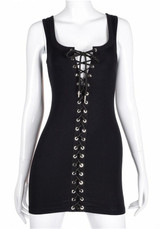 Black Lace-up Square Neck Sleeveless Slim Mini Dress