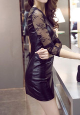 Casual Black Patchwork Lace Round Neck Mini Dress