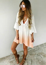 Casual White Patchwork Draped Ruffle Lace-up Casual Mini Dress
