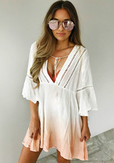 Casual White Patchwork Draped Ruffle Lace-up Casual Mini Dress