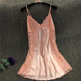Casual Pink Patchwork Lace Hollow-out Grenadine See-through Deep V Mini Dress