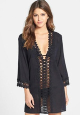 Casual New Women Black Patchwork Lace Hollow-out Loose Dress