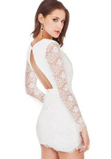 Casual White Patchwork Hollow-out Lace Zipper Backless Plunging Neckline Mini Dress Casual White Patchwork Hollow-out Lace Zipper Backless Plunging Neckline Mini Dress