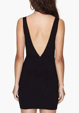 Casual New Women Black Patchwork Hollow-out Lace Backless V-neck Mini Dress