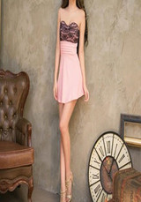 Casual Pink Patchwork Hollow-out Lace Bandeau Mini Dress Casual Pink Patchwork Hollow-out Lace Bandeau Mini Dress