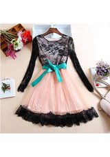 Casual Pink Patchwork Lace Hollow-out Grenadine Elegant Mini Dress