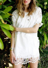 Casual White Patchwork Hollow-out Lace Round Neck Fashion Mini Dress