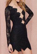 Casual Black Patchwork Grenadine Hollow-out Lace Dress Casual Black Patchwork Grenadine Hollow-out Lace Dress