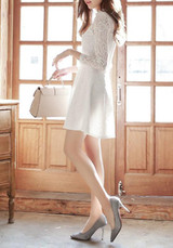 Casual White Patchwork Lace Hollow-out Grenadine Elegant Mini Dress