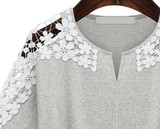Casual Grey Patchwork Lace Drawstring Short Sleeve Dress
