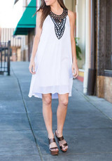 Casual White Patchwork Lace Hollow-out Sleeveless Fashion Mini Dress