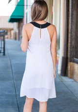Casual White Patchwork Lace Hollow-out Sleeveless Fashion Mini Dress
