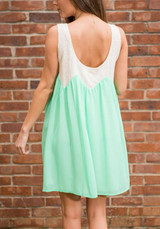 Casual Light Green Patchwork Lace Pleated Round Neck Sleeveless Mini Dress