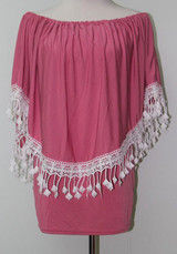 Casual New Women Rose Carmine Patchwork Lace Boat Neck Party Cotton Mini Dress