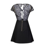 Black Lace Hollow-out Pleated Backless Deep V-neck Cute Homecoming Skater Mini Dress