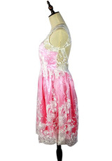 Casual Pink Patchwork Lace Draped Square Neck Fashion Mini Dress