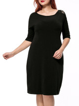 Casual Contrast Decorative Lace Round Neck Half Sleeve Plus Size Bodycon Dress