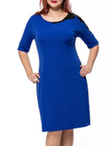 Casual Contrast Decorative Lace Round Neck Half Sleeve Plus Size Bodycon Dress