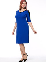Casual Contrast Decorative Lace Round Neck Half Sleeve Plus Size Bodycon Dress