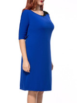 Casual Contrast Decorative Lace Round Neck Half Sleeve Plus Size Bodycon Dress