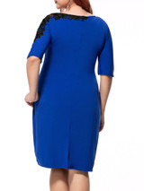Casual Contrast Decorative Lace Round Neck Half Sleeve Plus Size Bodycon Dress