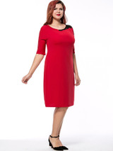 Casual Contrast Decorative Lace Round Neck Half Sleeve Plus Size Bodycon Dress
