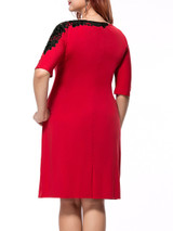 Casual Contrast Decorative Lace Round Neck Half Sleeve Plus Size Bodycon Dress