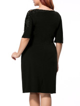 Casual Contrast Decorative Lace Round Neck Half Sleeve Plus Size Bodycon Dress