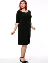 Casual Contrast Decorative Lace Round Neck Half Sleeve Plus Size Bodycon Dress