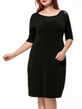 Casual Contrast Decorative Lace Round Neck Half Sleeve Plus Size Bodycon Dress