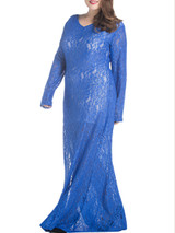 Lace Hollow Out Side Slit V-Neck Plus Size Evening Dress