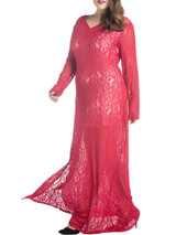 Lace Hollow Out Side Slit V-Neck Plus Size Evening Dress