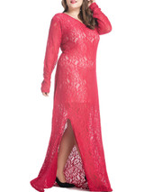 Lace Hollow Out Side Slit V-Neck Plus Size Evening Dress