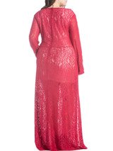 Lace Hollow Out Side Slit V-Neck Plus Size Evening Dress