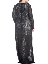 Lace Hollow Out Side Slit V-Neck Plus Size Evening Dress
