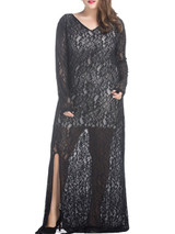 Lace Hollow Out Side Slit V-Neck Plus Size Evening Dress