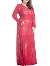 Lace Hollow Out Side Slit V-Neck Plus Size Evening Dress