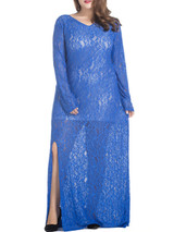 Lace Hollow Out Side Slit V-Neck Plus Size Evening Dress