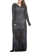 Lace Hollow Out Side Slit V-Neck Plus Size Evening Dress