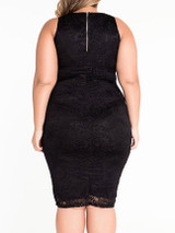 Casual Crew Neck Plain Slit Lace Plus Size Bodycon Dress
