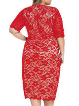 Casual Exquisite Hollow Out Lace Deep V-Neck Plus Size Bodycon Dress
